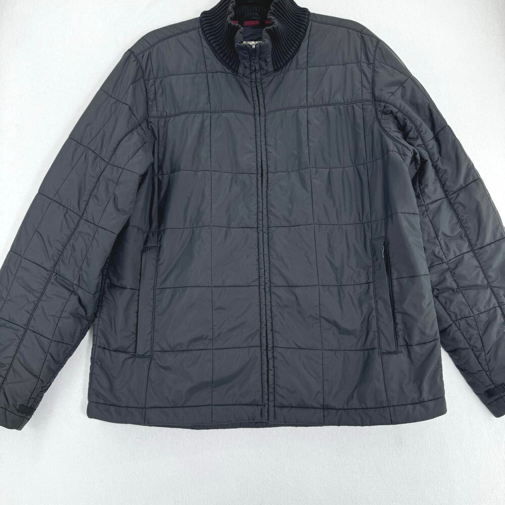 L.L.Bean Black Nylon Insulated Quilted Jacket Full Zip Ribbed Collar Mens Medium - Picture 2 of 7